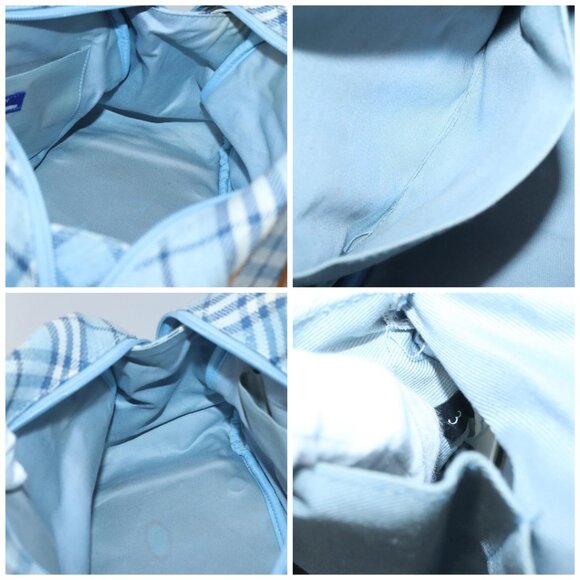 BURBERRY Nova Check Blue Label Hand Bag Wool Light Blue Silver Auth - Picture 15 of 16